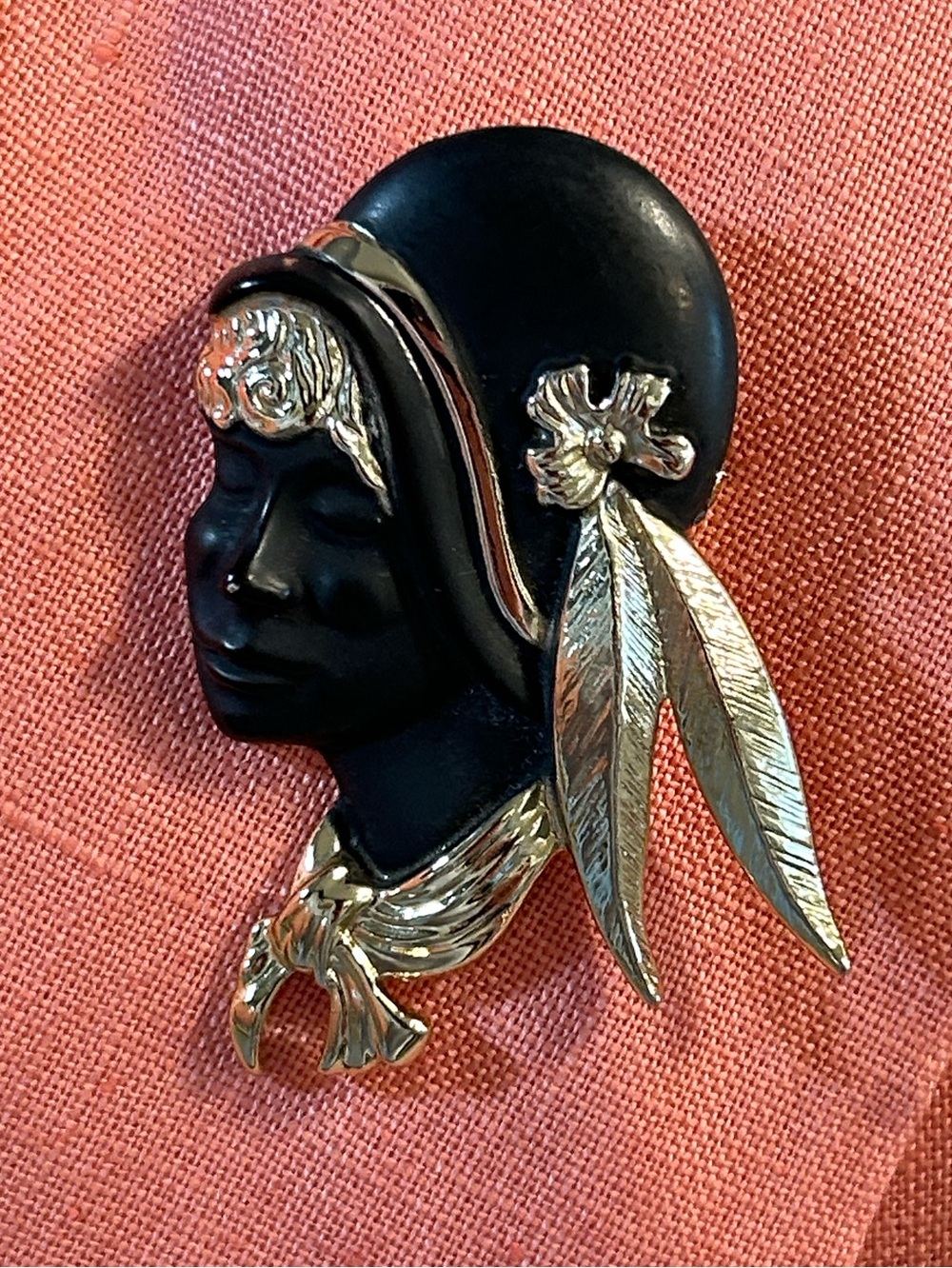 Vintage Torino brooch Flapper Girl Black and Gold Silhouette Brooch Jewelry